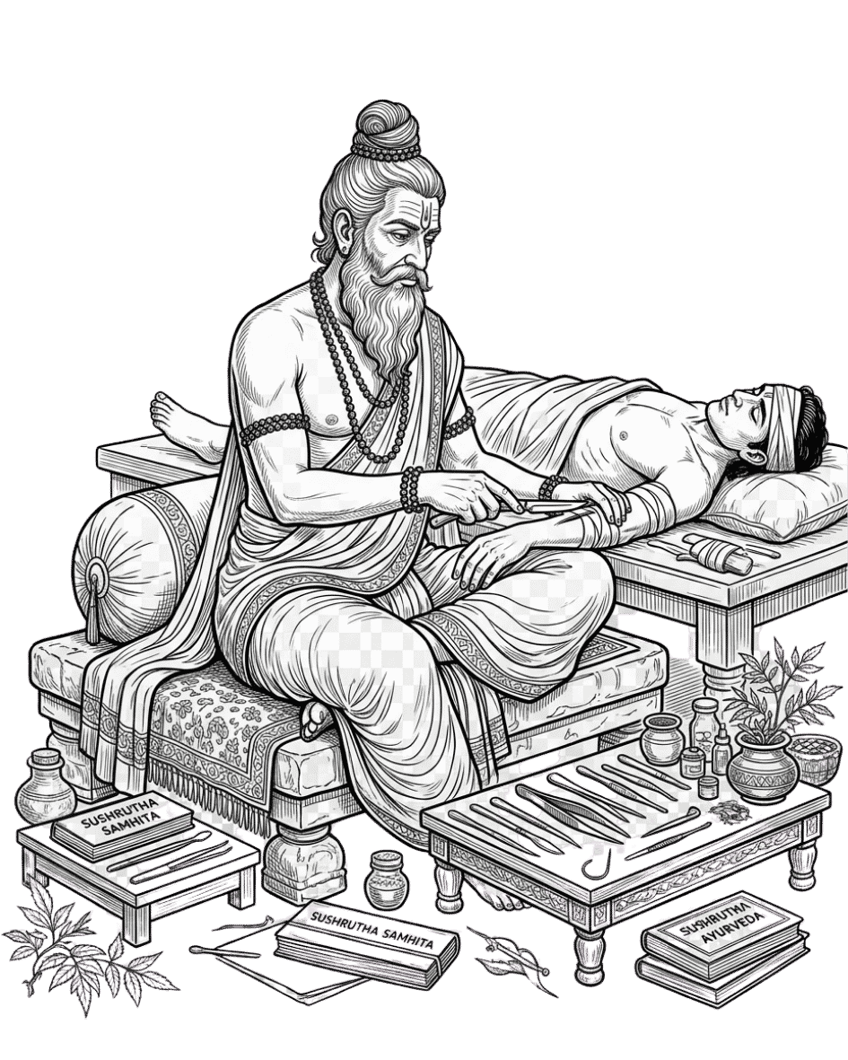 Acharya Sushruta, the ancient Indian surgeon who described Kshara Sutra in the Sushruta Samhita